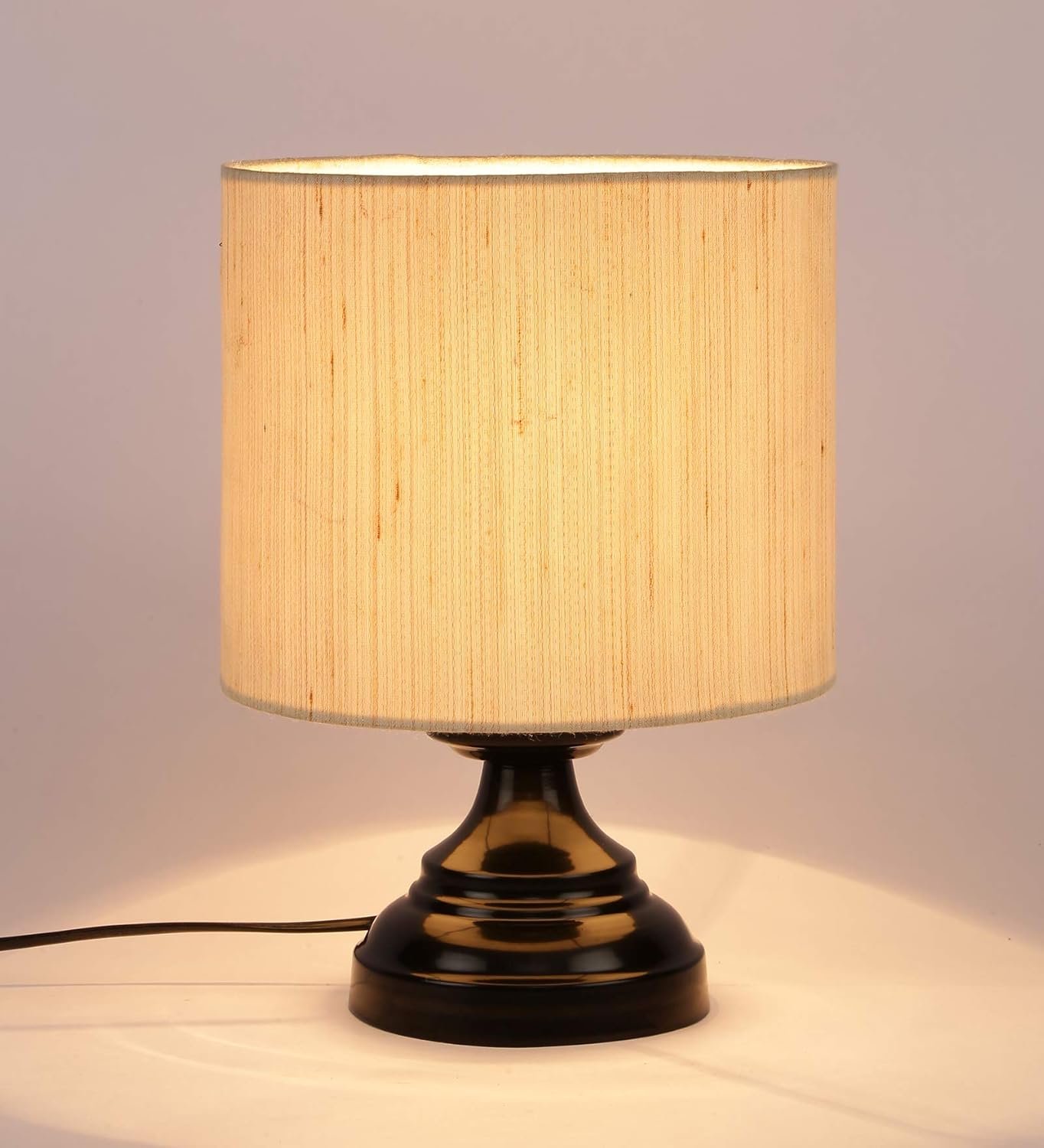 Wood Table lamp with Pink Jute Shade