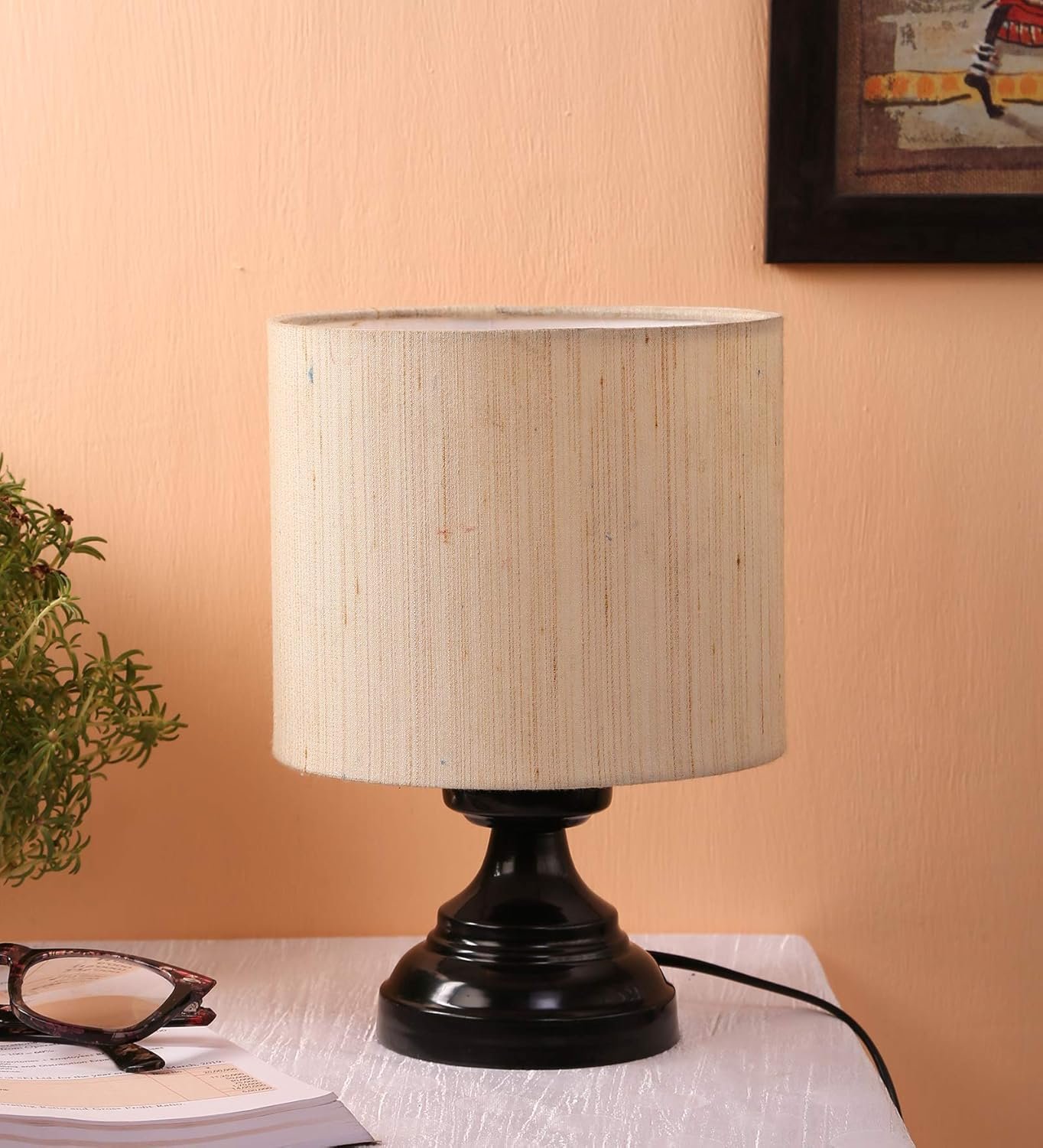 Wood Table lamp with Pink Jute Shade
