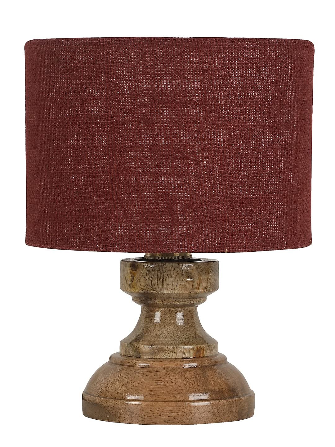 Wood Table lamp with Maroon Jute Shade