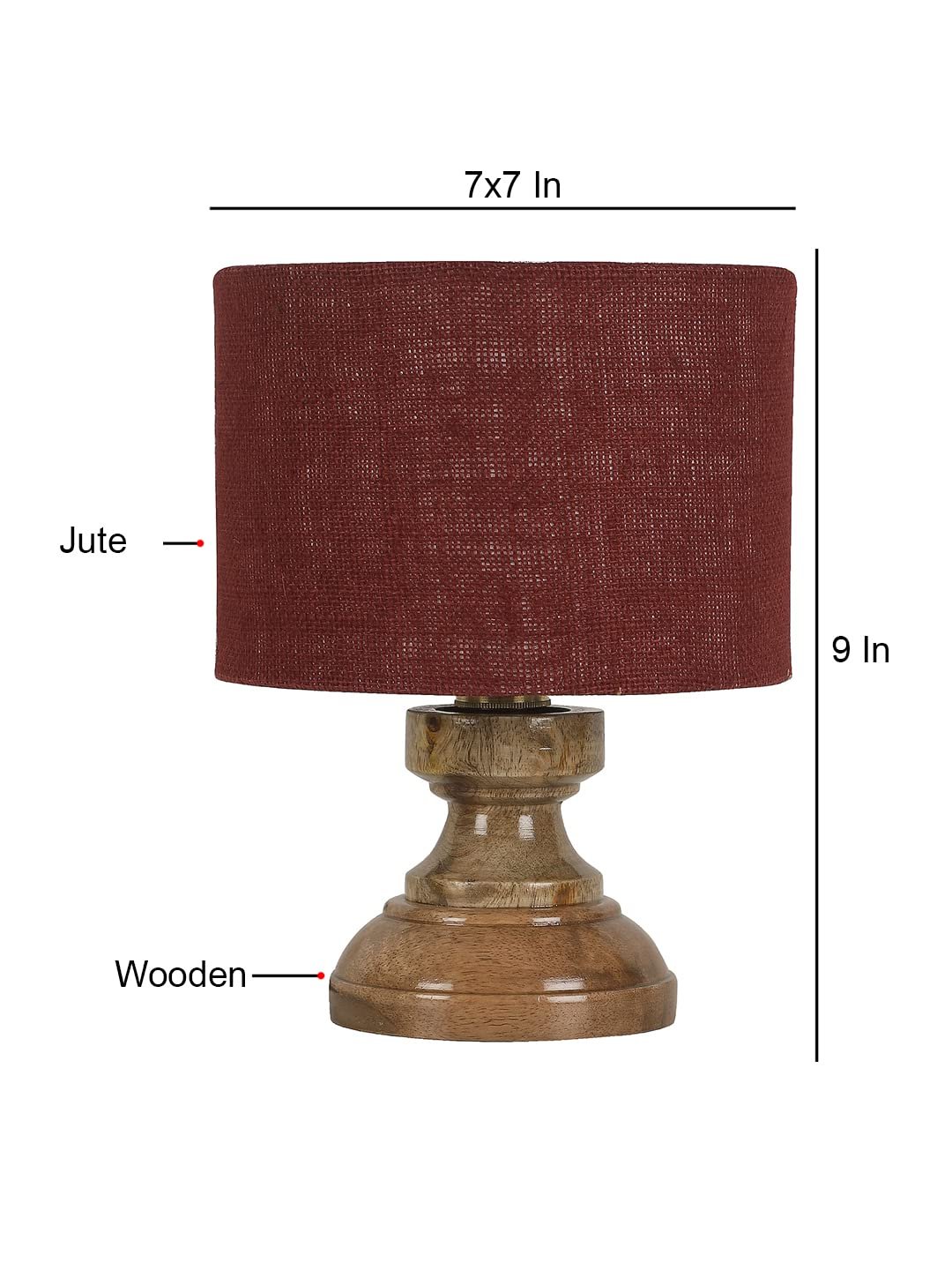 Wood Table lamp with Maroon Jute Shade