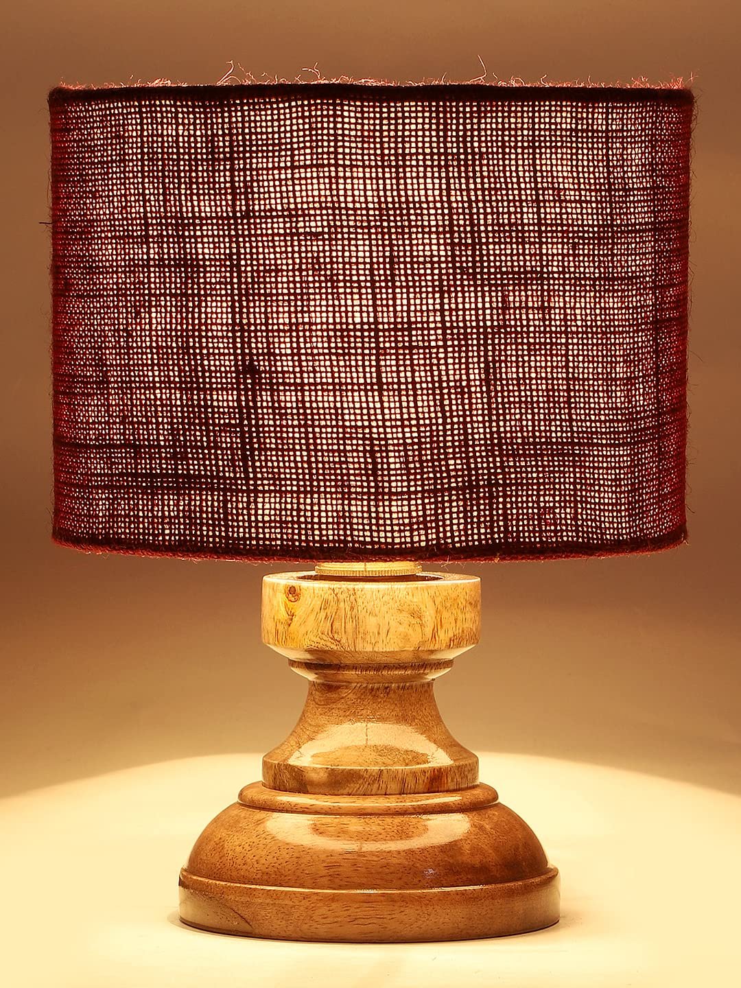 Wood Table lamp with Maroon Jute Shade
