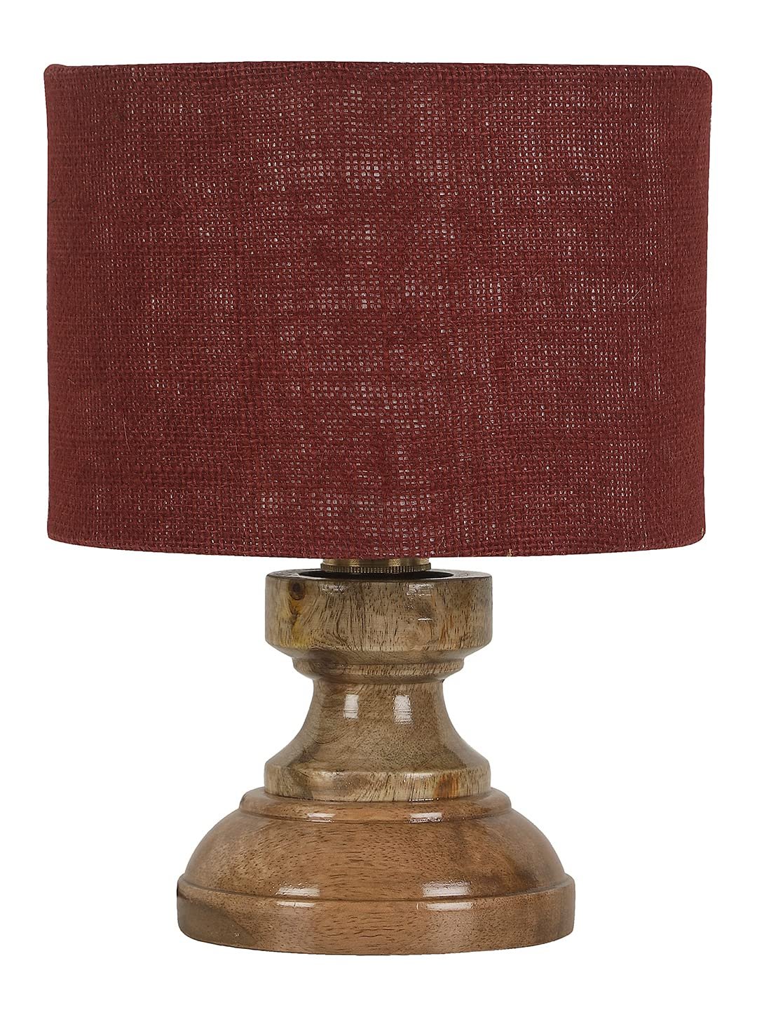 Wood Table lamp with Maroon Jute Shade