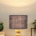 Wood Table lamp with Blue Jute Shade
