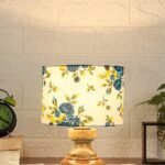 Wood Table lamp with Multicolor Cotton Shade