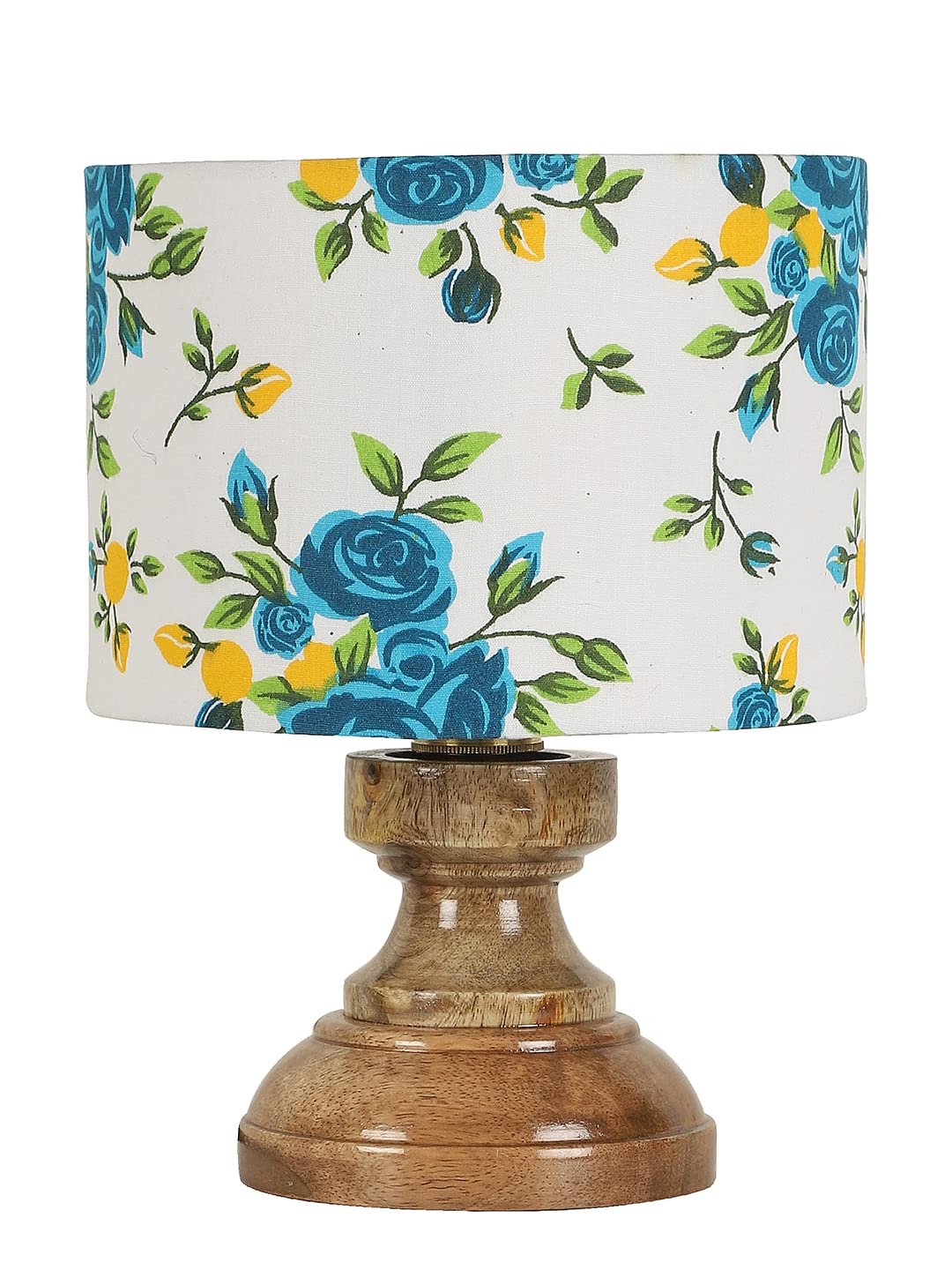 Wood Table lamp with Multicolor Cotton Shade