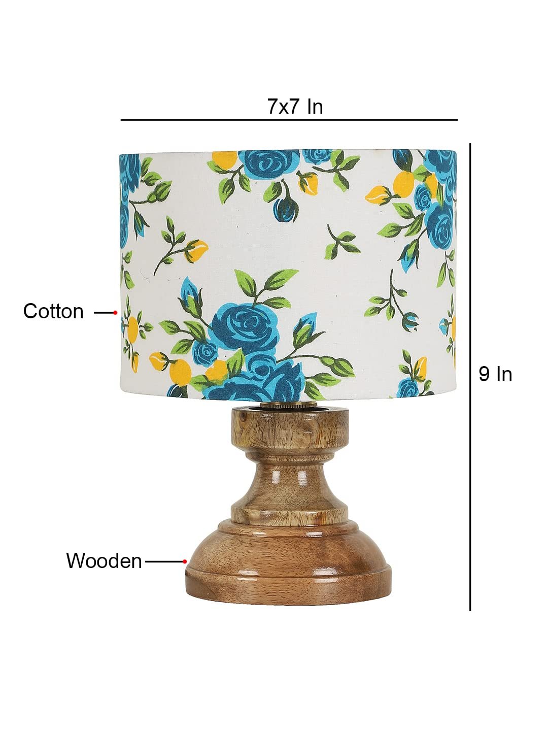 Wood Table lamp with Multicolor Cotton Shade