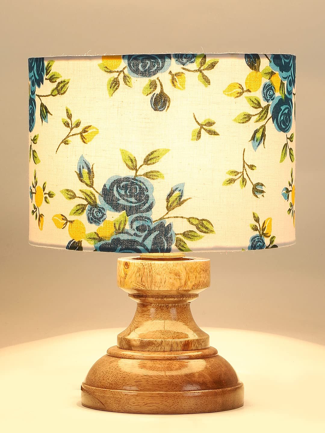 Wood Table lamp with Multicolor Cotton Shade