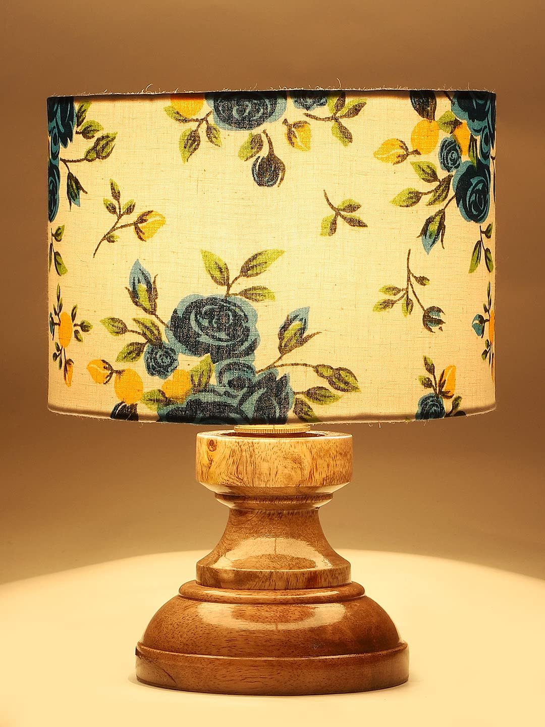 Wood Table lamp with Multicolor Cotton Shade