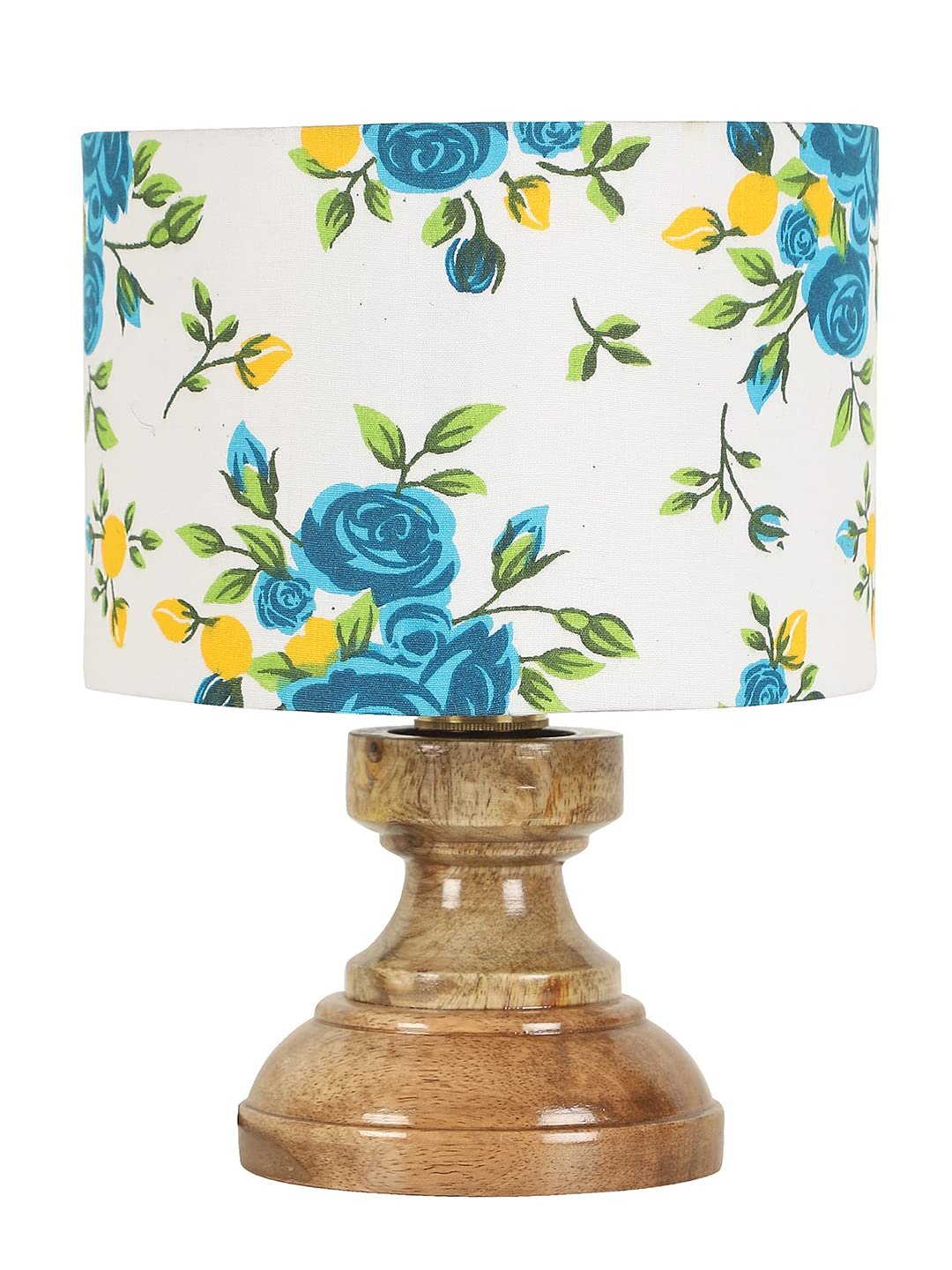Wood Table lamp with Multicolor Cotton Shade