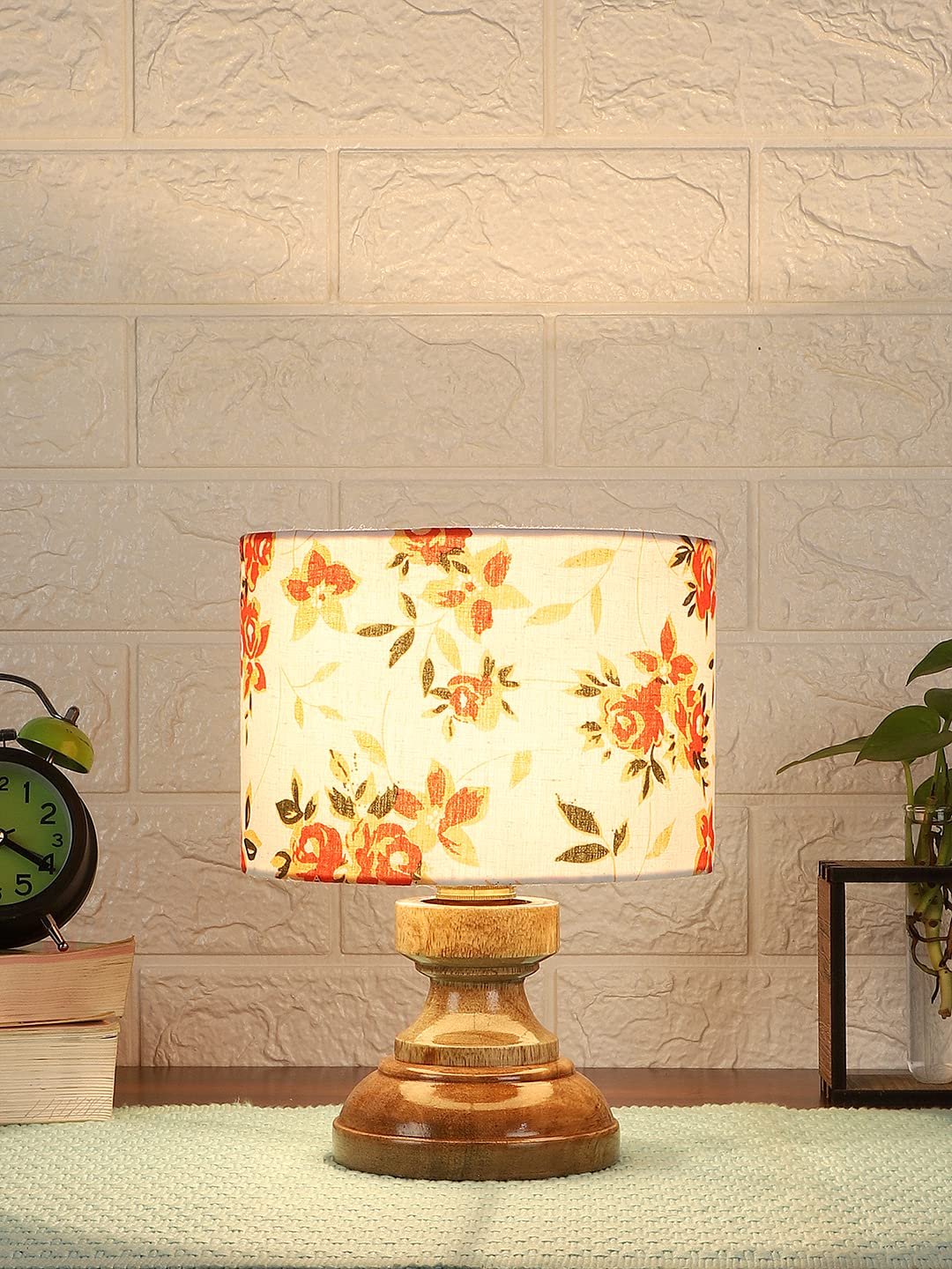 Wood Table lamp with Multicolor Cotton Shade
