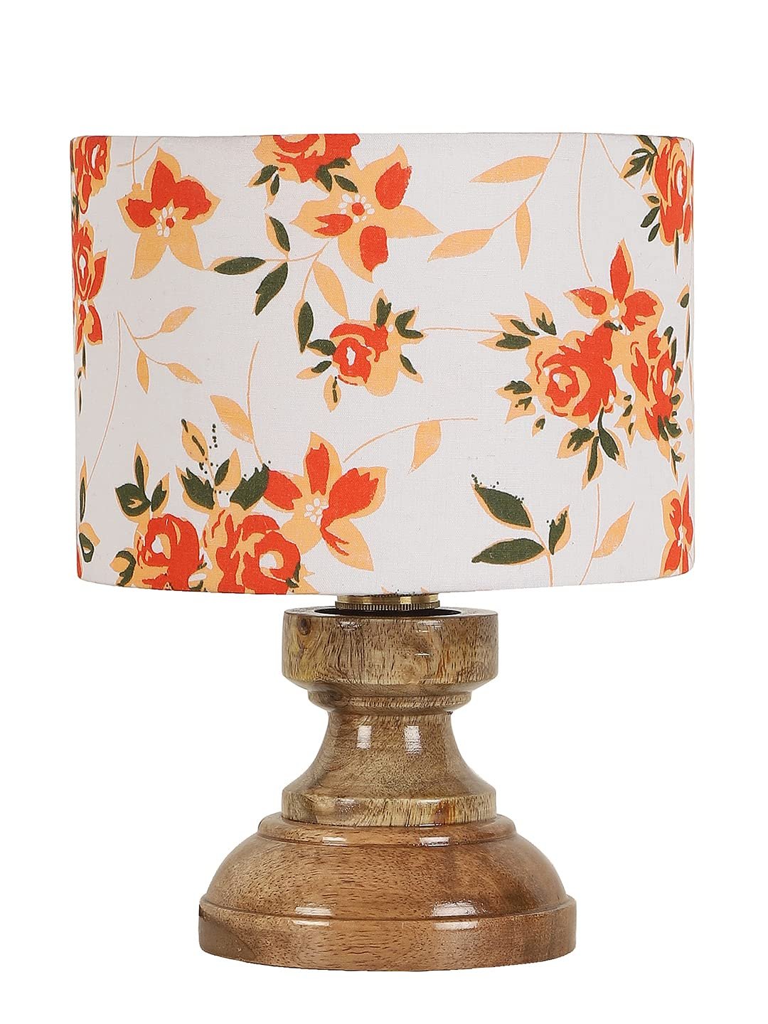 Wood Table lamp with Multicolor Cotton Shade