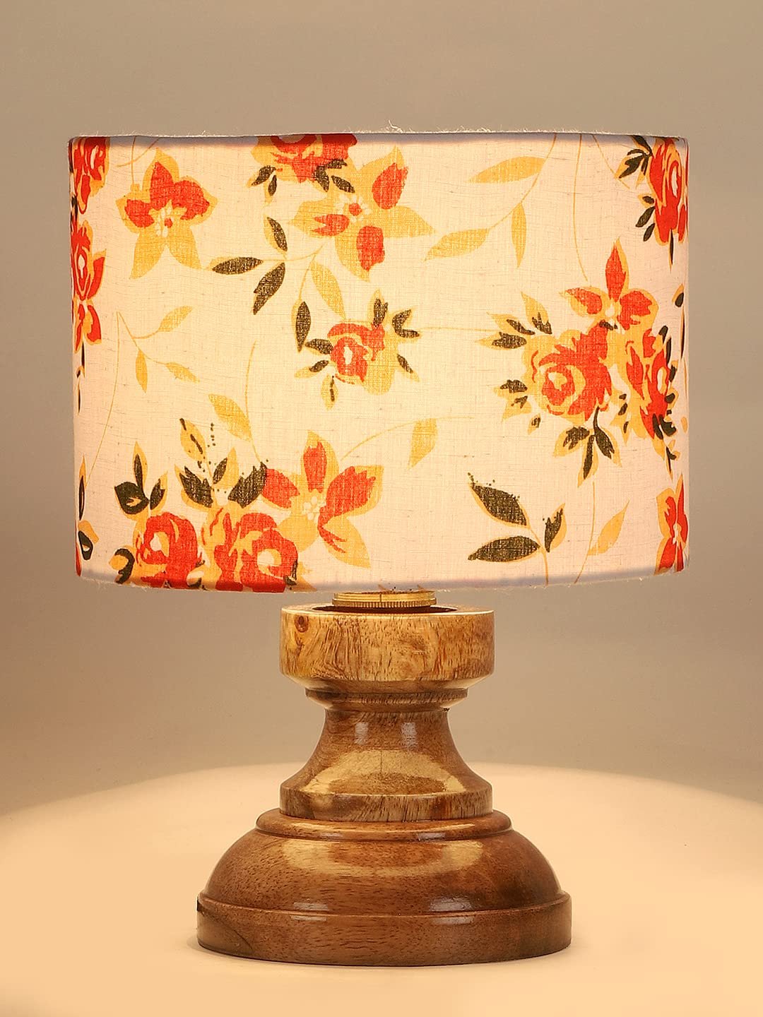 Wood Table lamp with Multicolor Cotton Shade