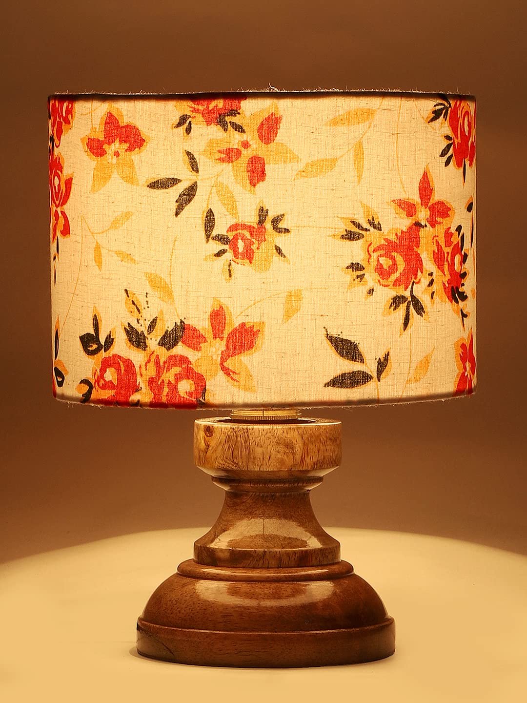 Wood Table lamp with Multicolor Cotton Shade