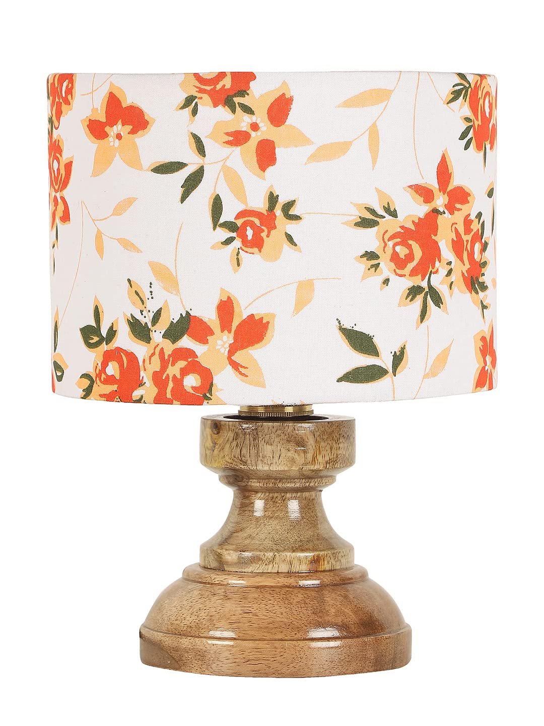 Wood Table lamp with Multicolor Cotton Shade