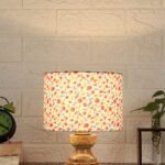 Wood Table lamp with Multicolor Cotton Shade