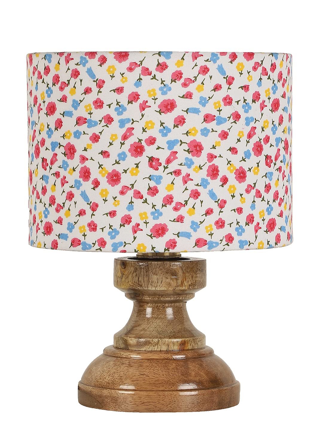 Wood Table lamp with Multicolor Cotton Shade