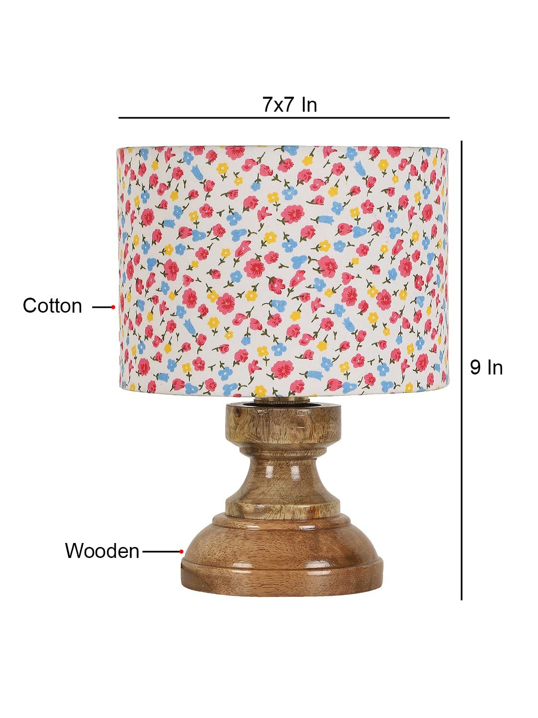 Wood Table lamp with Multicolor Cotton Shade