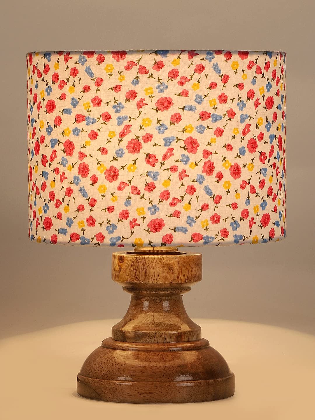 Wood Table lamp with Multicolor Cotton Shade