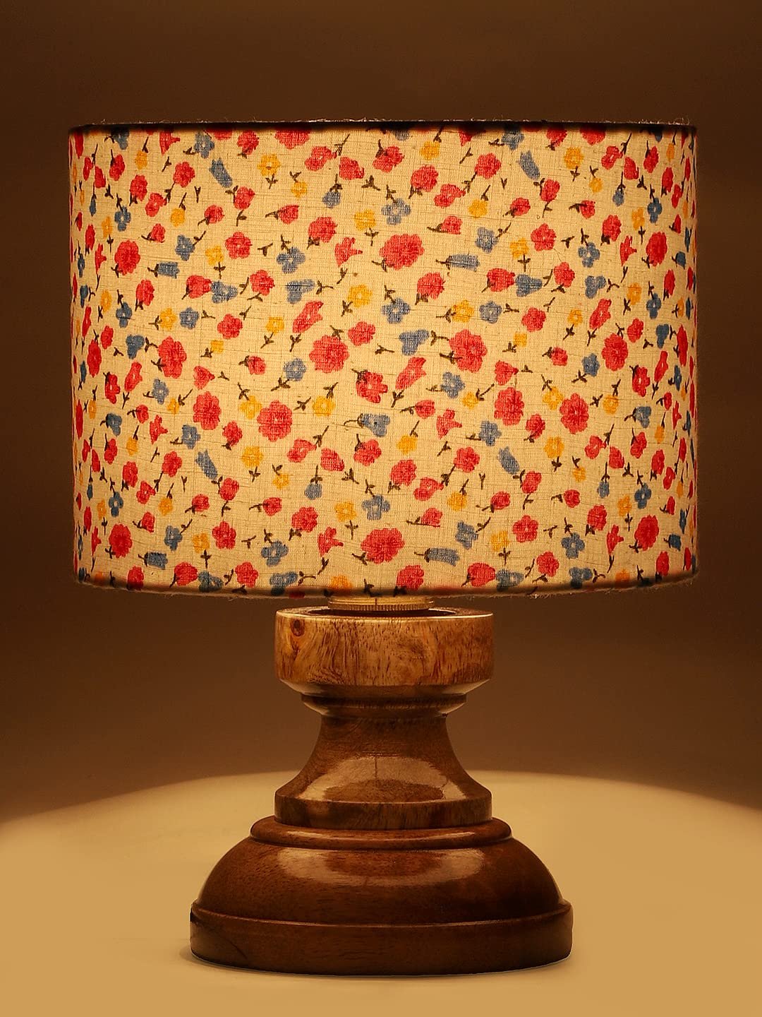 Wood Table lamp with Multicolor Cotton Shade