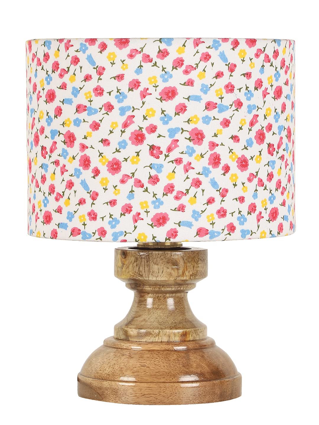 Wood Table lamp with Multicolor Cotton Shade