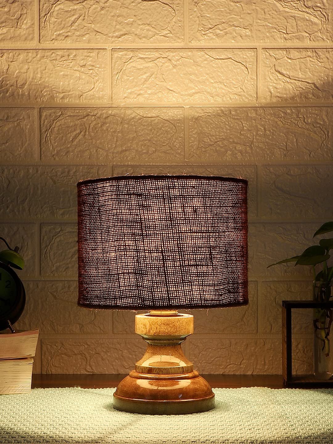 Wood Table lamp with Brown Jute Shade