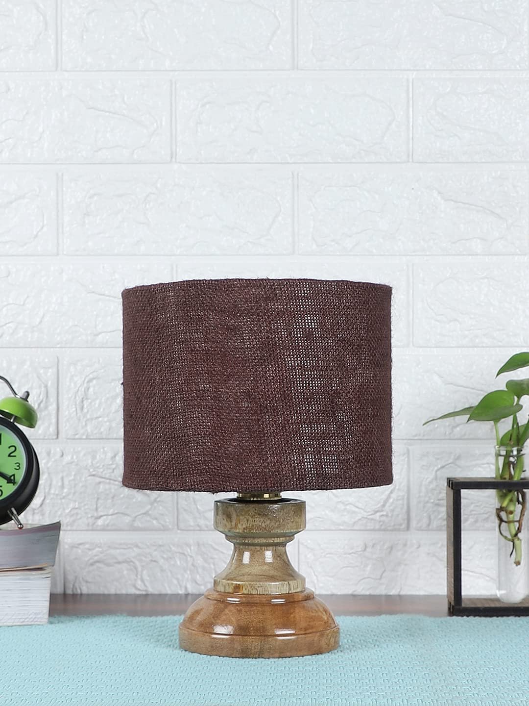 Wood Table lamp with Brown Jute Shade