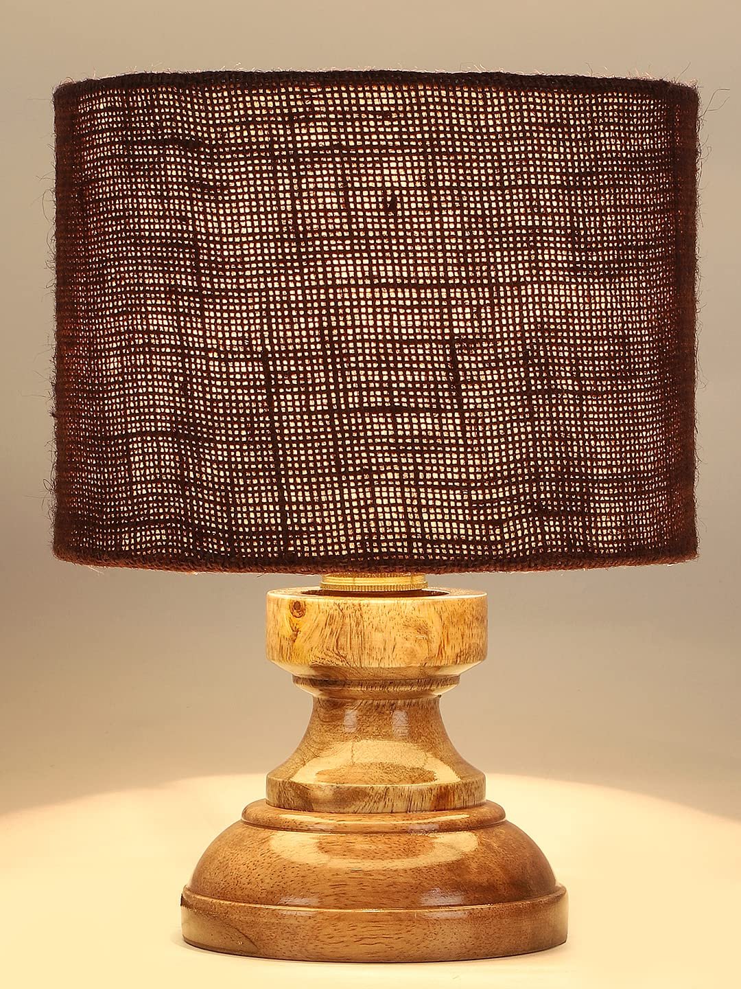 Wood Table lamp with Brown Jute Shade