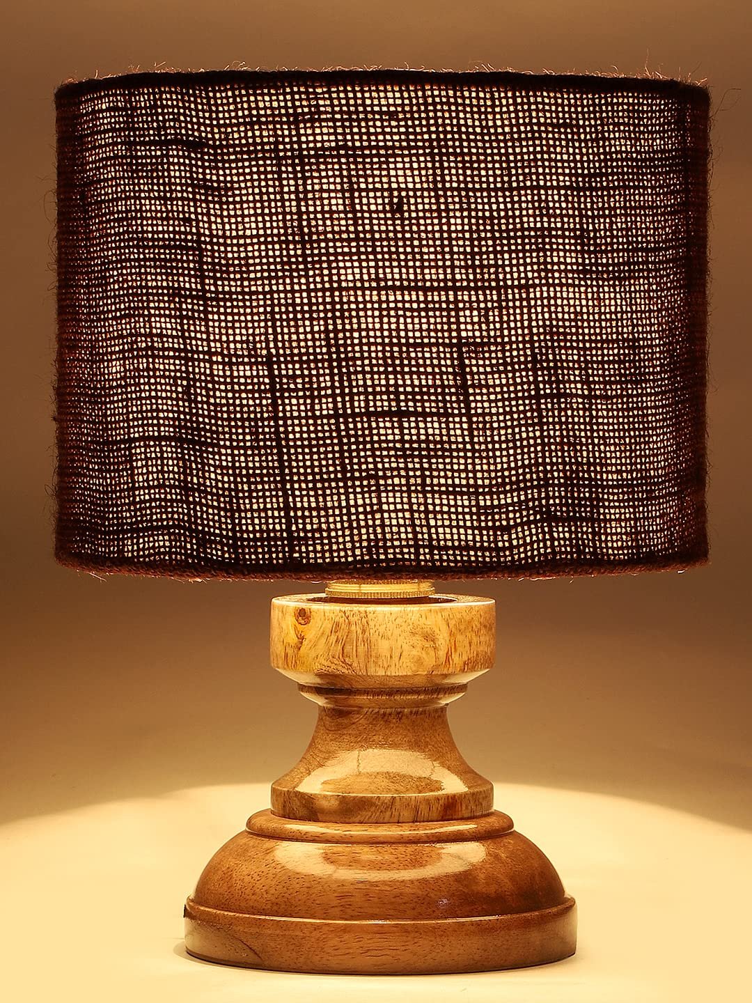 Wood Table lamp with Brown Jute Shade
