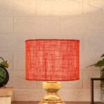 Wood Table lamp with Orange Jute Shade