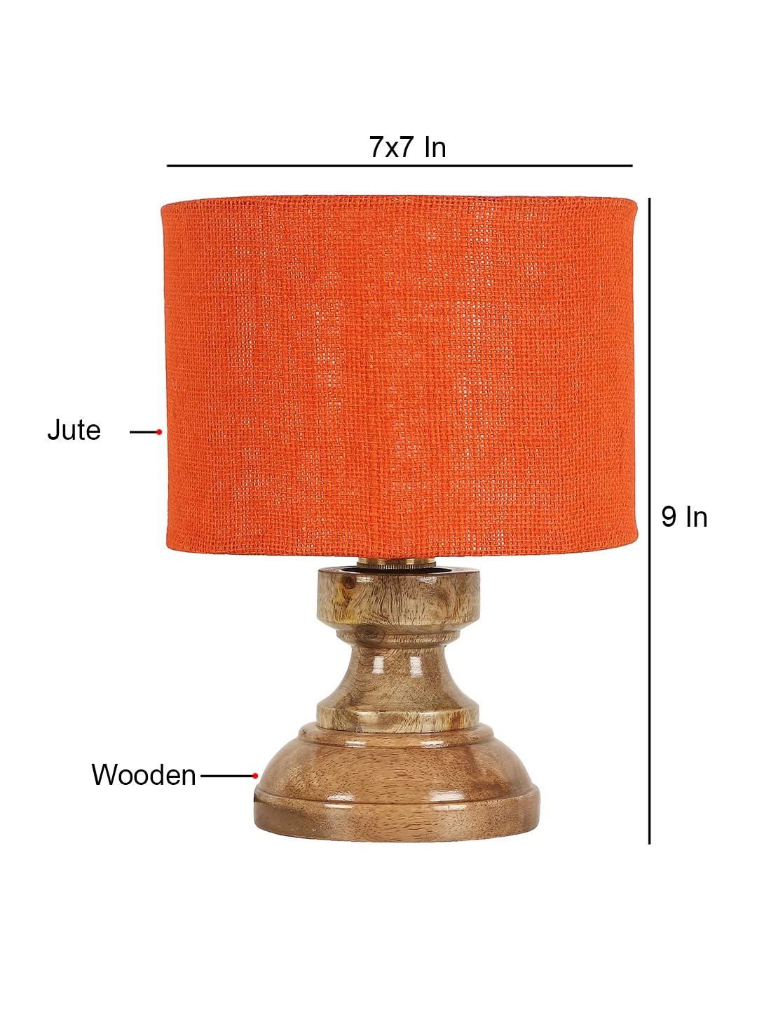 Wood Table lamp with Orange Jute Shade