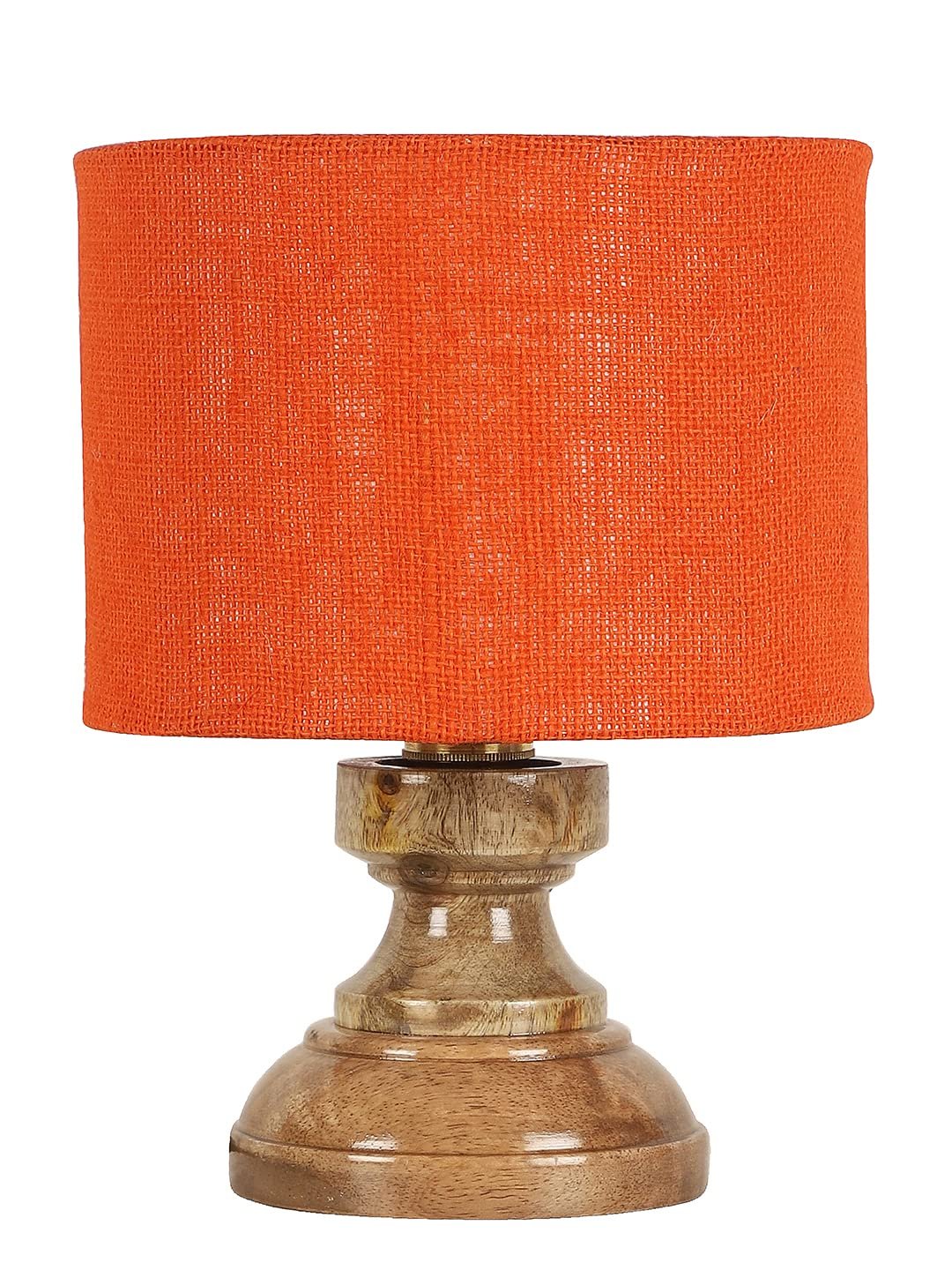 Wood Table lamp with Orange Jute Shade
