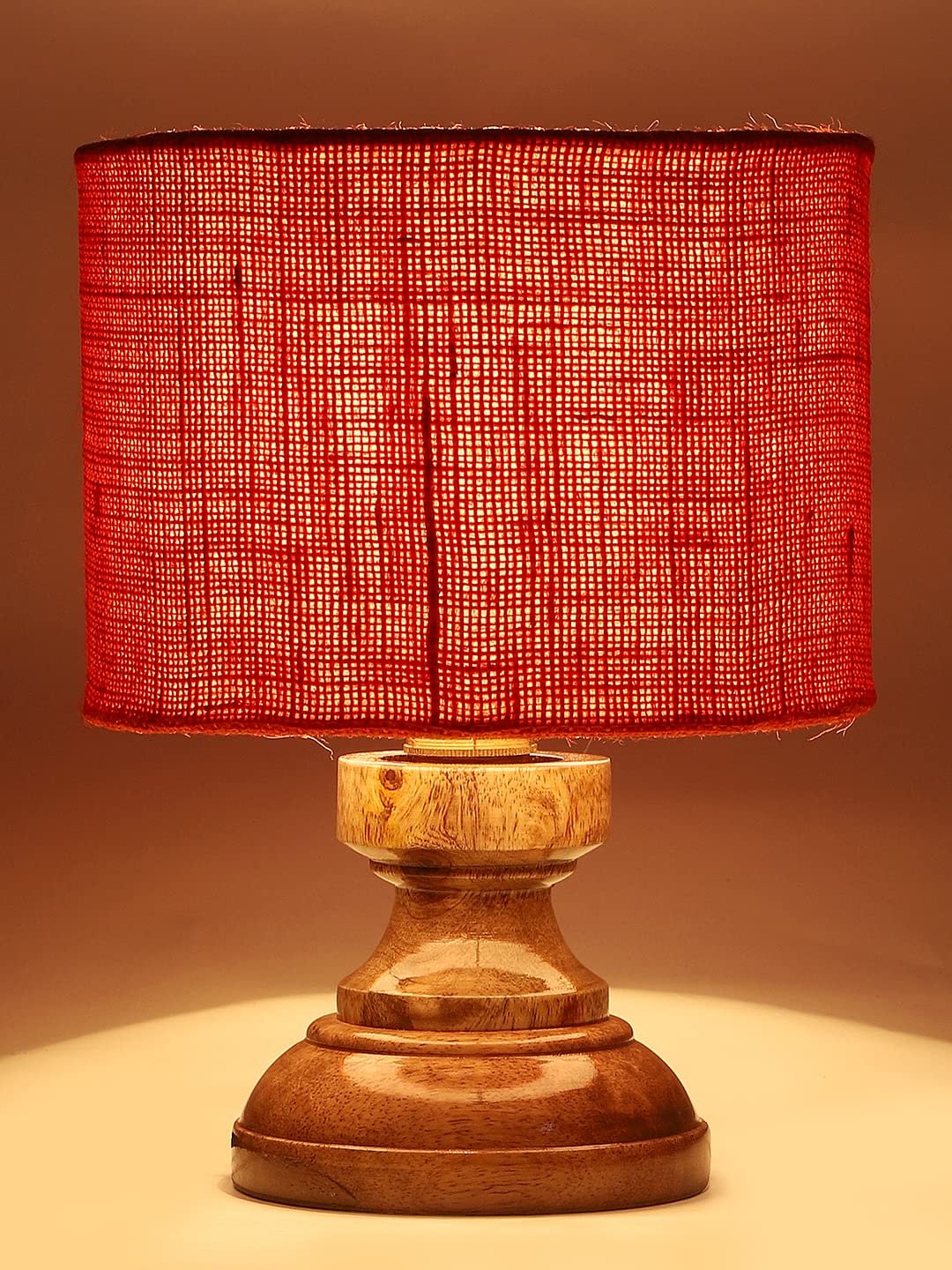 Wood Table lamp with Orange Jute Shade