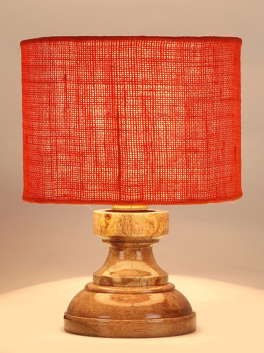 Wood Table lamp with Orange Jute Shade