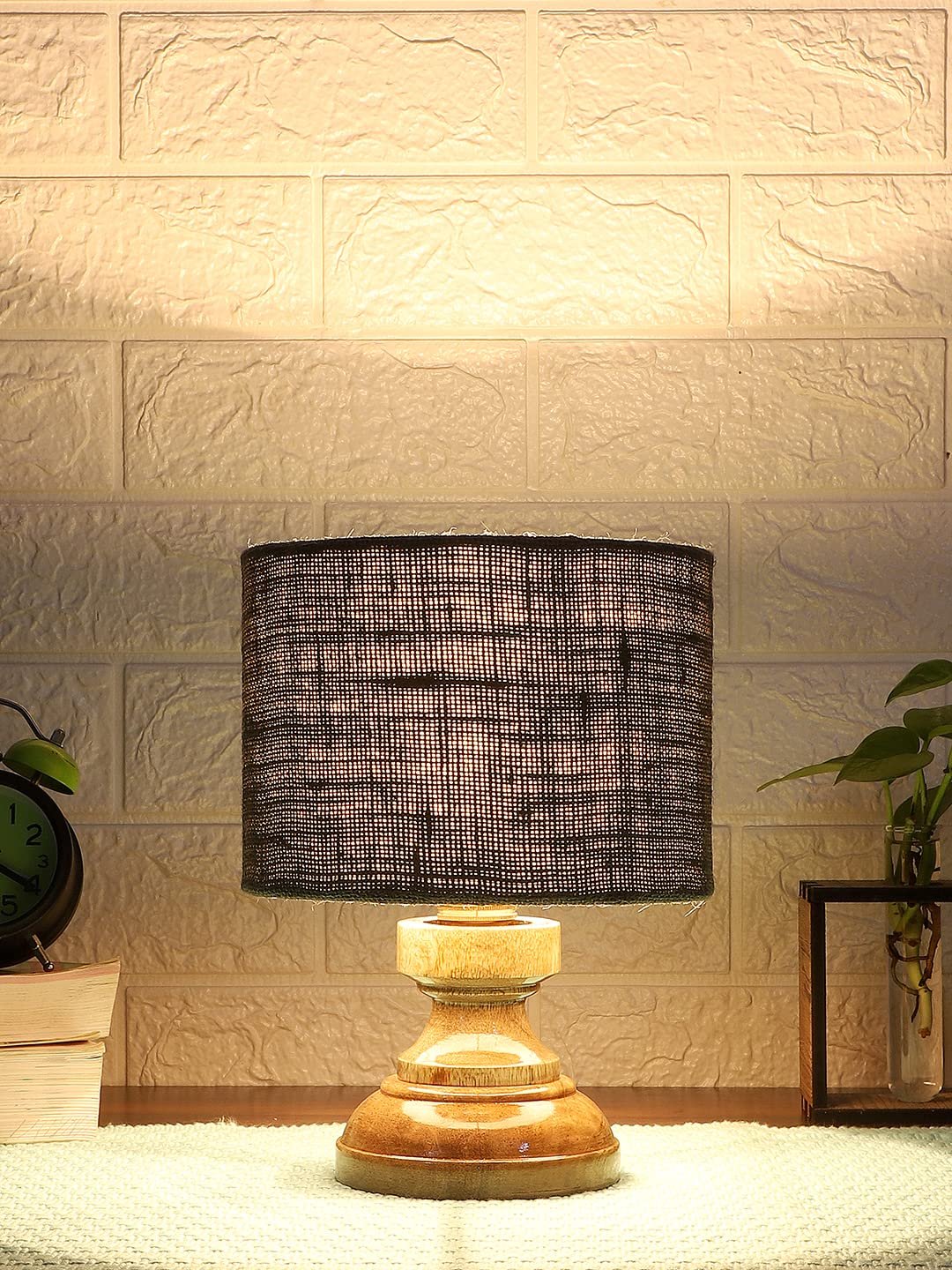 Wood Table lamp with Grey Jute Shade