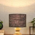 Wood Table lamp with Grey Jute Shade