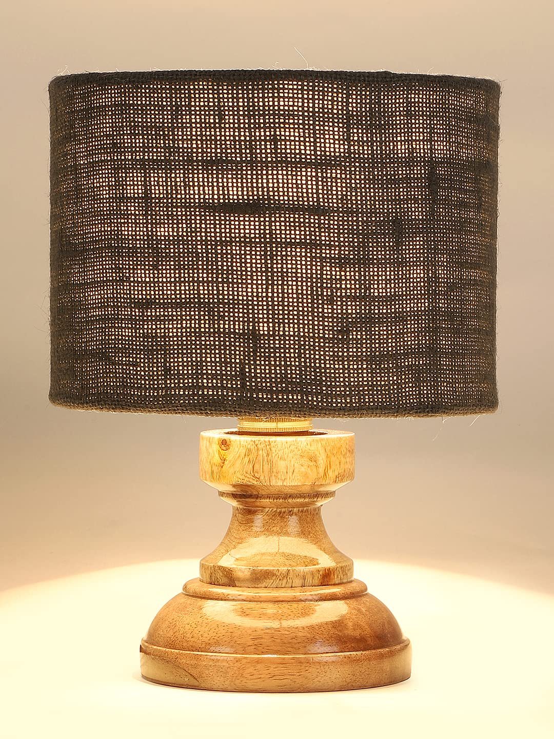 Wood Table lamp with Grey Jute Shade