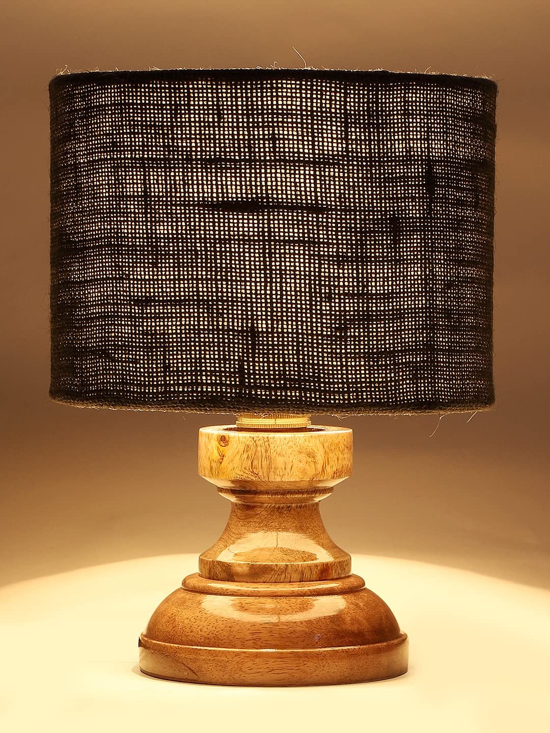 Wood Table lamp with Grey Jute Shade