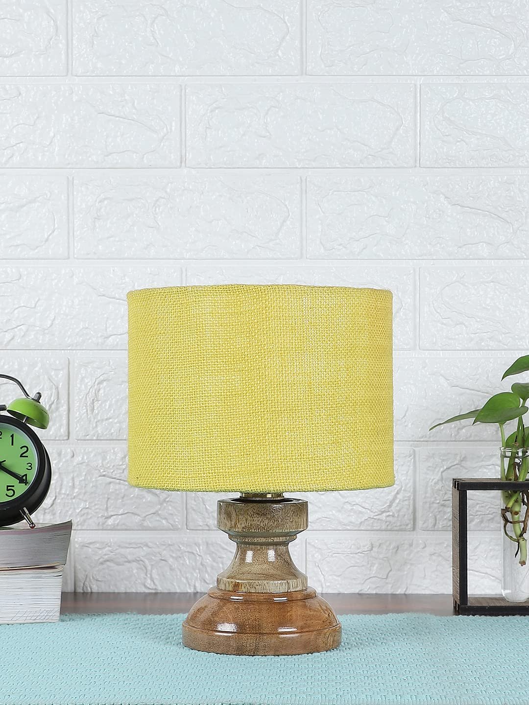 Wood Table lamp with Yellow Jute Shade