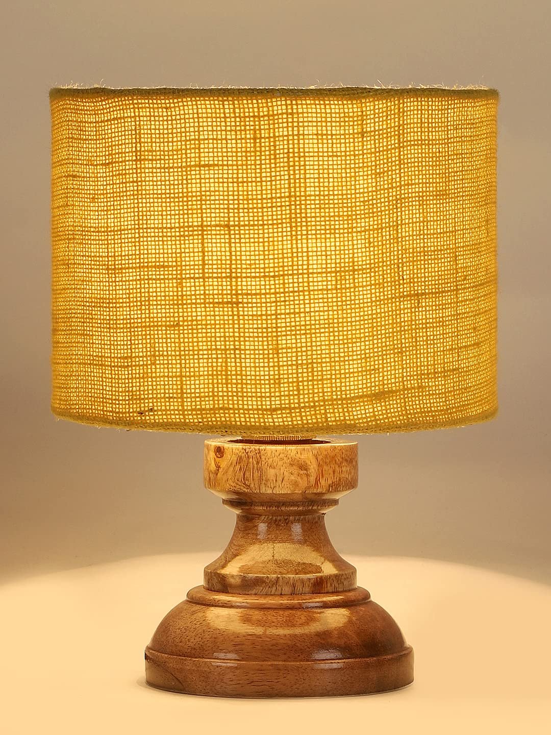 Wood Table lamp with Yellow Jute Shade