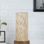 Bamboo Table lamp with Carving Round Wood Base