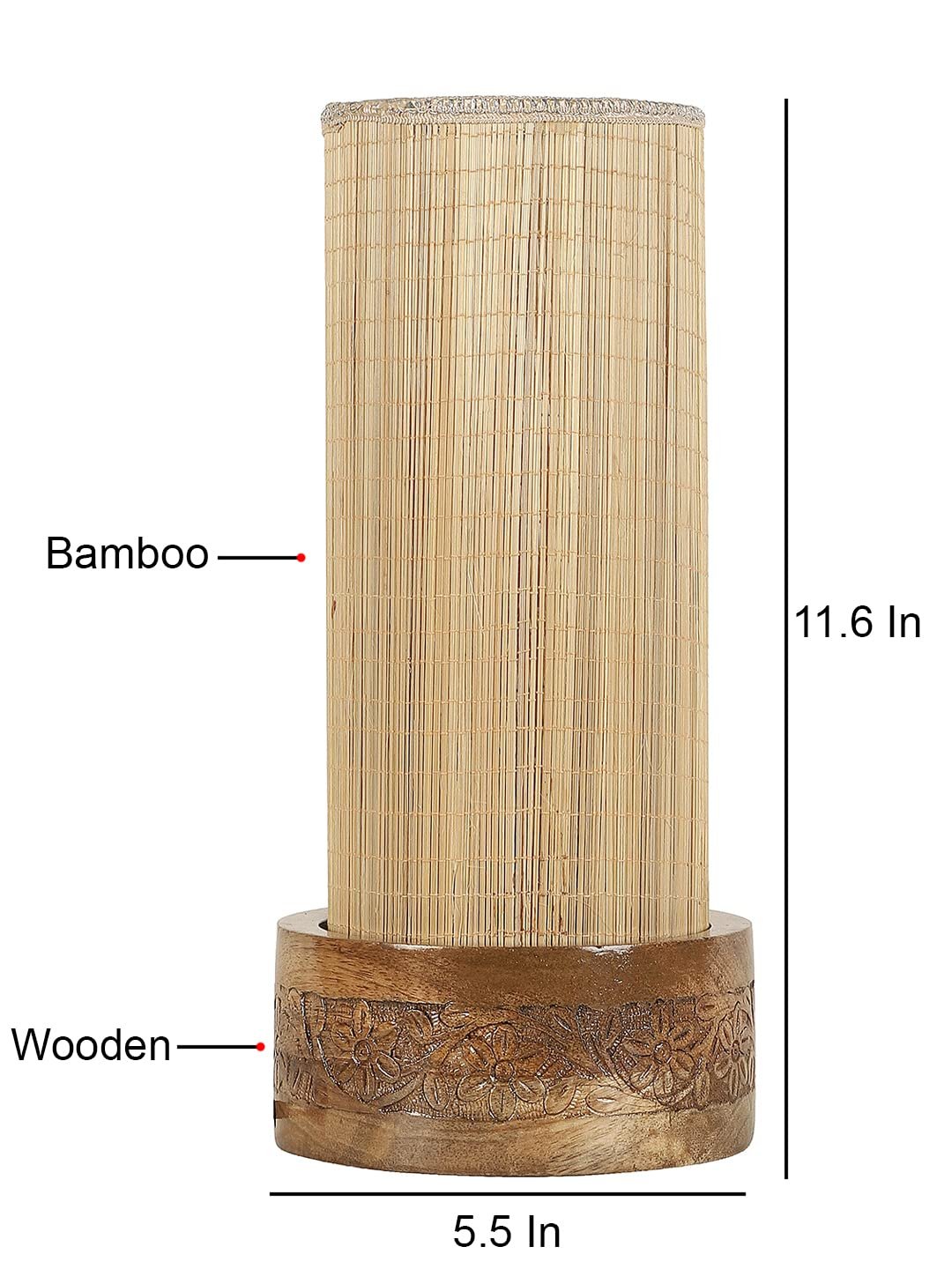 Bamboo Table lamp with Carving Round Wood Base