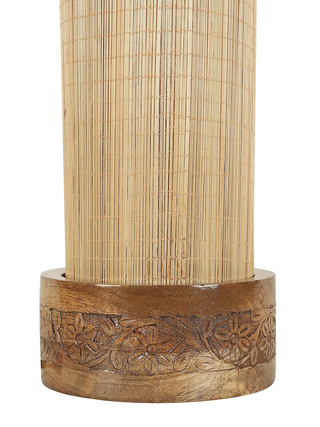 Bamboo Table lamp with Carving Round Wood Base