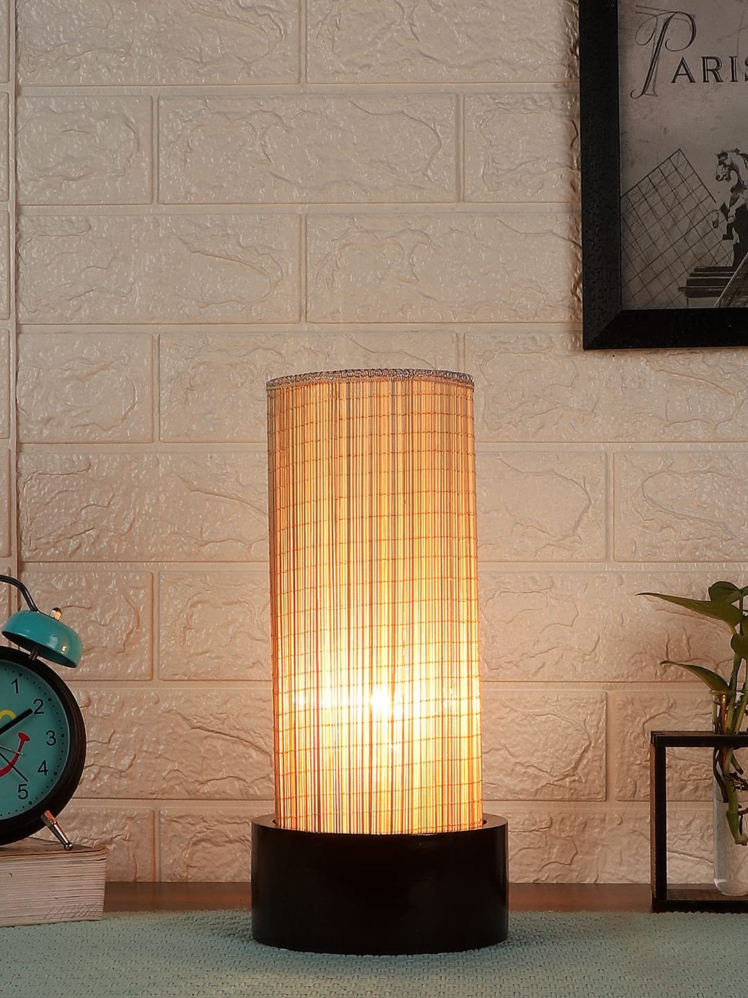 Bamboo Table lamp with Round Wood Base