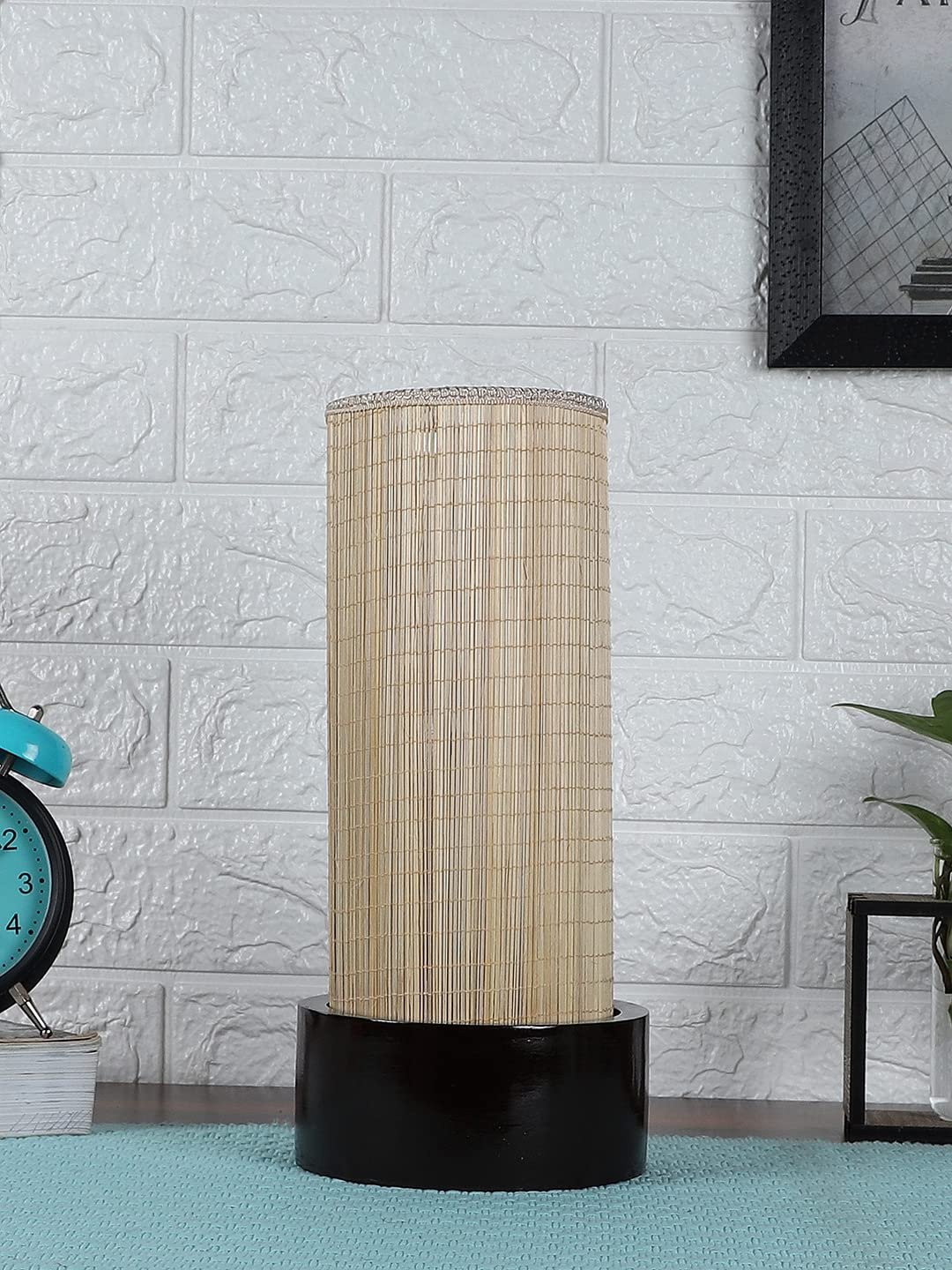 Bamboo Table lamp with Round Wood Base