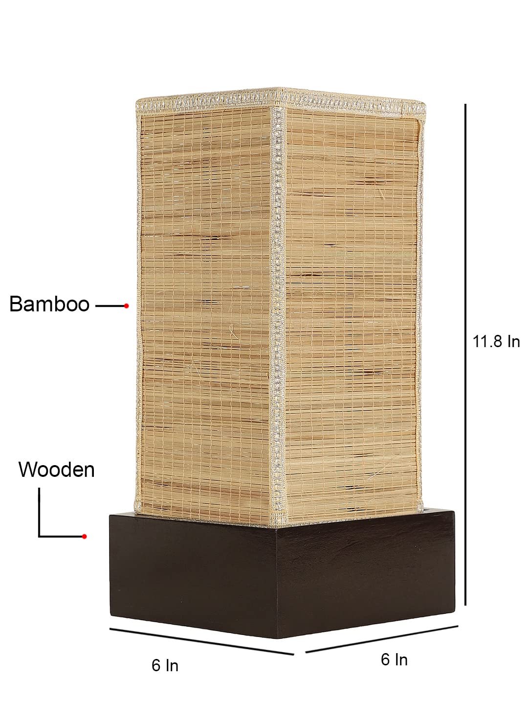 Bamboo Table lamp with Square Brown Wood Base
