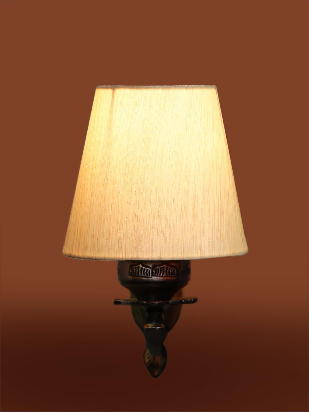 Antique Gold Wall Lamp for Office/Home/Gifting with Cotton conical Off-White Shade(7x5.5x9.25) Inches -1