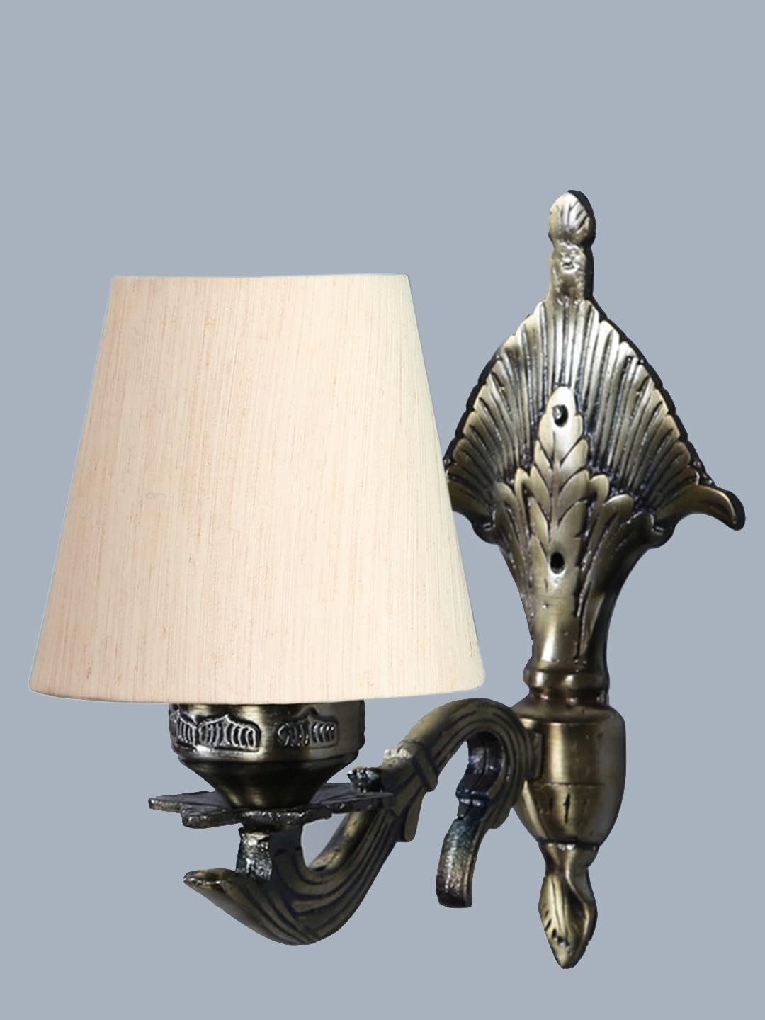 Antique Gold Wall Lamp for Office/Home/Gifting with Cotton conical Off-White Shade(7x5.5x9.25) Inches -1