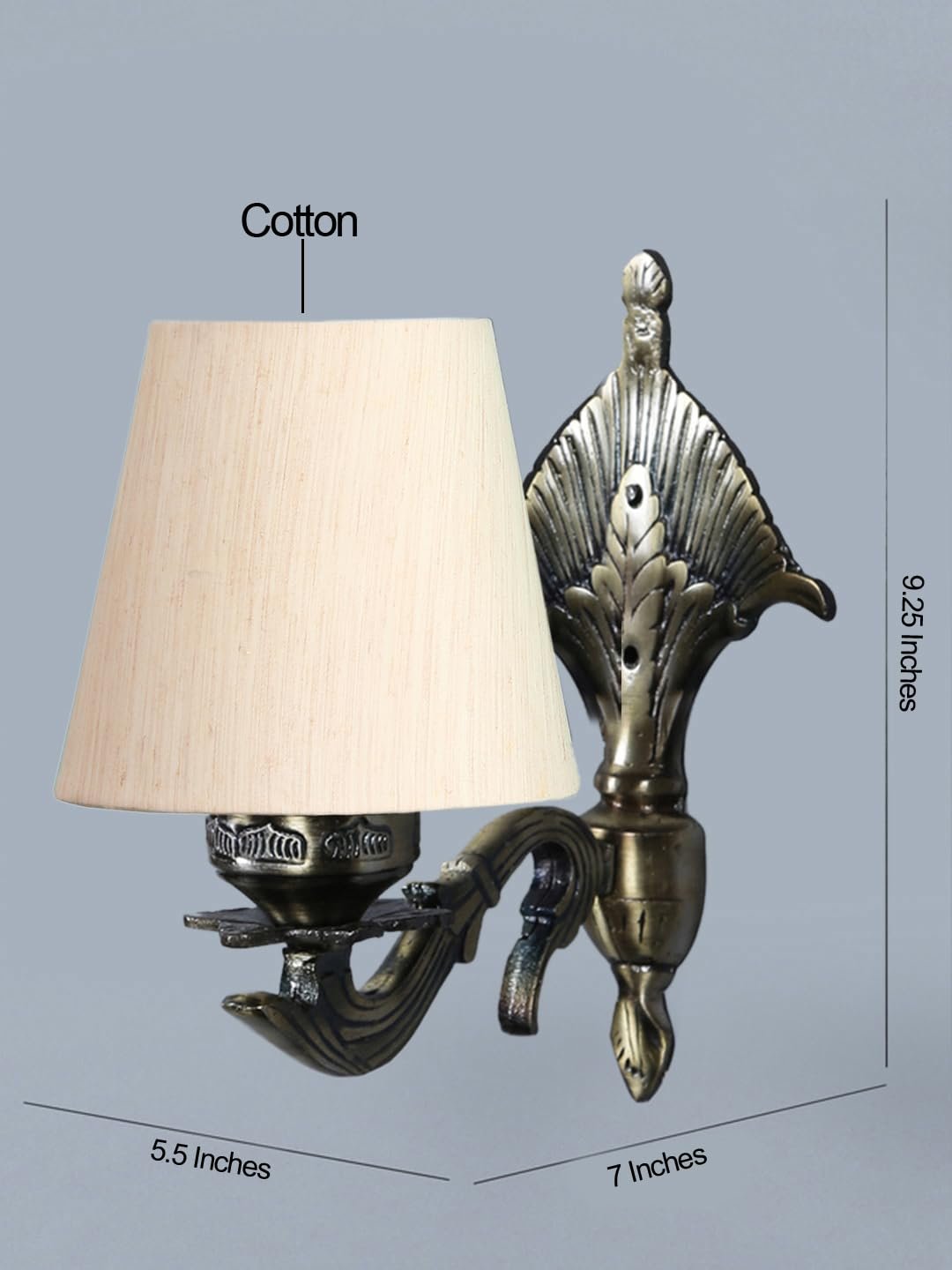 Antique Gold Wall Lamp for Office/Home/Gifting with Cotton conical Off-White Shade(7x5.5x9.25) Inches -1