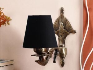 Antique Gold Wall Lamp for Office/Home/Gifting with Cotton conical Black Shade(7×5.5×9.25) Inches -2