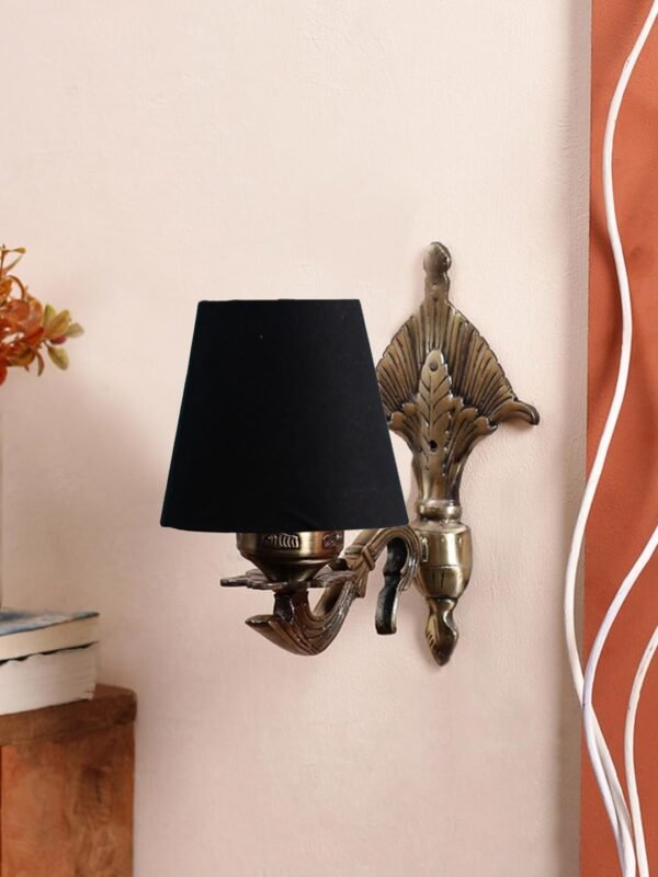 Antique Gold Wall Lamp for Office/Home/Gifting with Cotton conical Black Shade(7×5.5×9.25) Inches -2